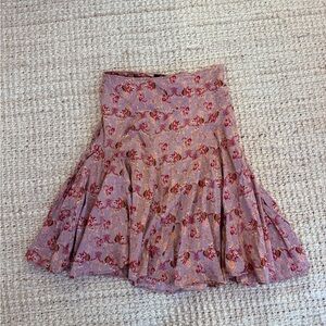 Angie Floral A-Line Skirt in Pink and Red